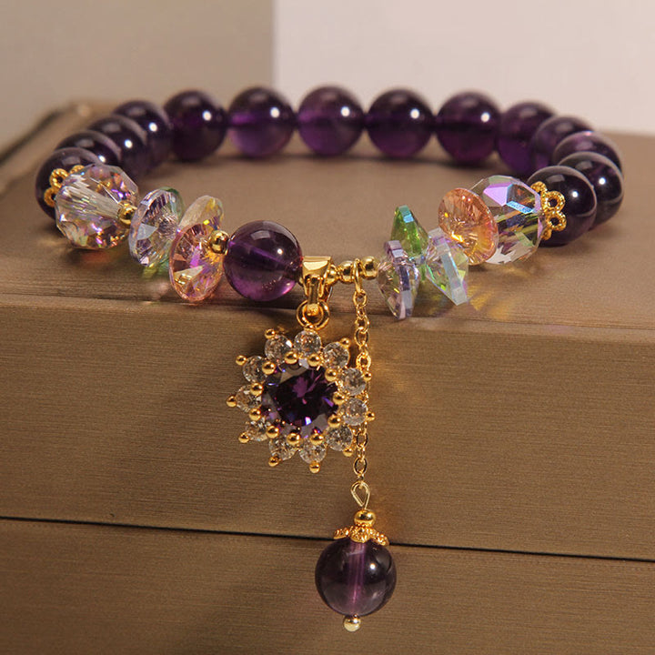 Pulsera de conciencia espiritual con Buddha Stones, amatista, cristal verde, citrino y cristal blanco y girasol
