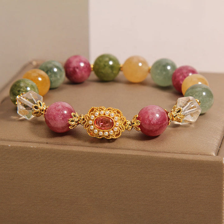 Pulsera de sabiduría con Buddha Stones, turmalina, perla, cristal rosa y cristal blanco