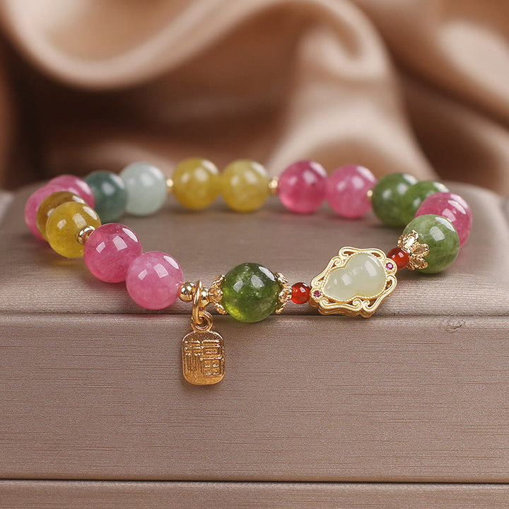 Pulsera de amor con carácter Fu y turmalina y Buddha Stones