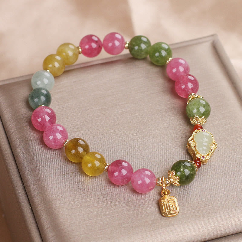 Pulsera de amor con carácter Fu y turmalina y Buddha Stones