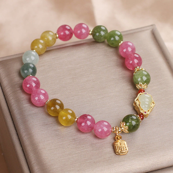 Pulsera de amor con carácter Fu y turmalina y Buddha Stones