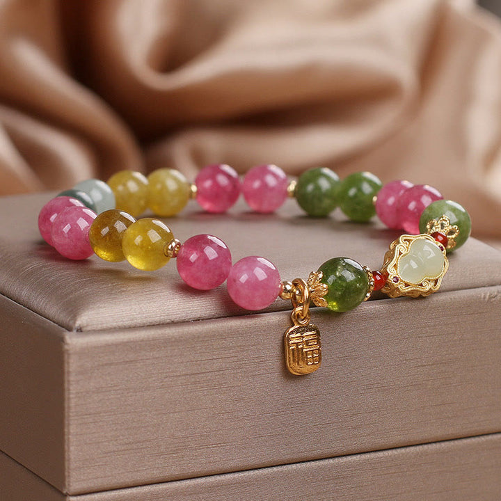 Pulsera de amor con carácter Fu y turmalina y Buddha Stones