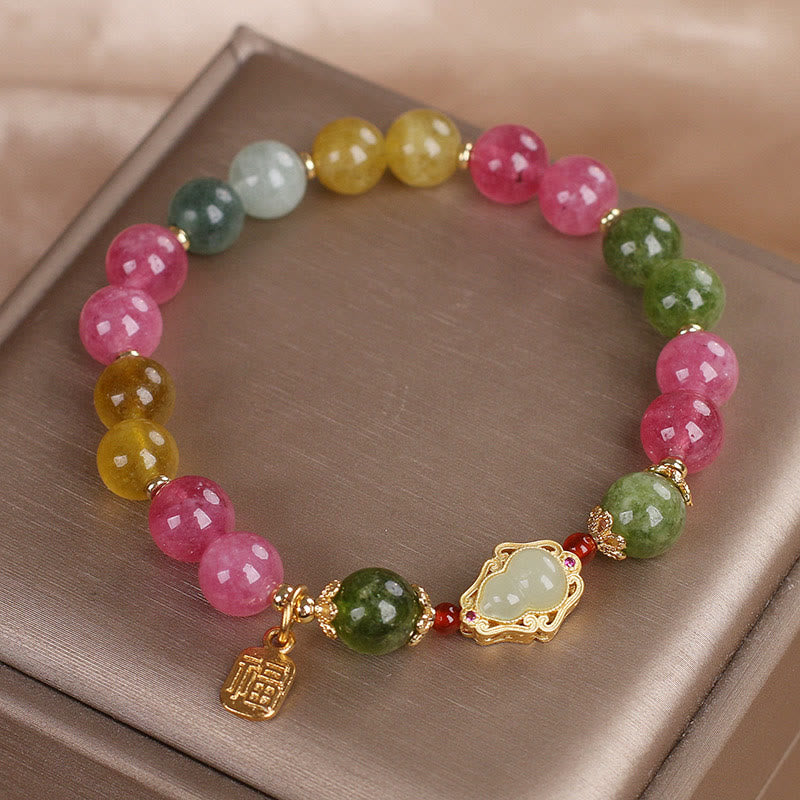 Pulsera de amor con carácter Fu y turmalina y Buddha Stones