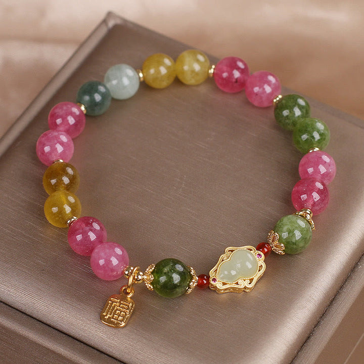 Pulsera de amor con carácter Fu y turmalina y Buddha Stones