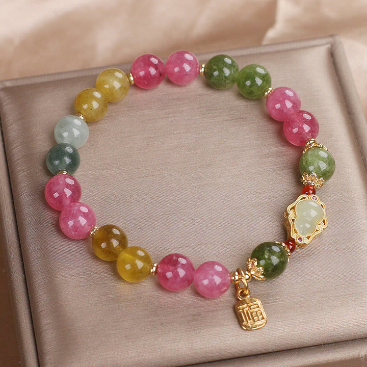 Pulsera de amor con carácter Fu y turmalina y Buddha Stones