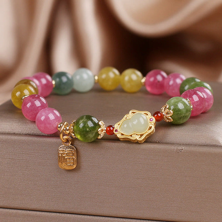 Pulsera de amor con carácter Fu y turmalina y Buddha Stones