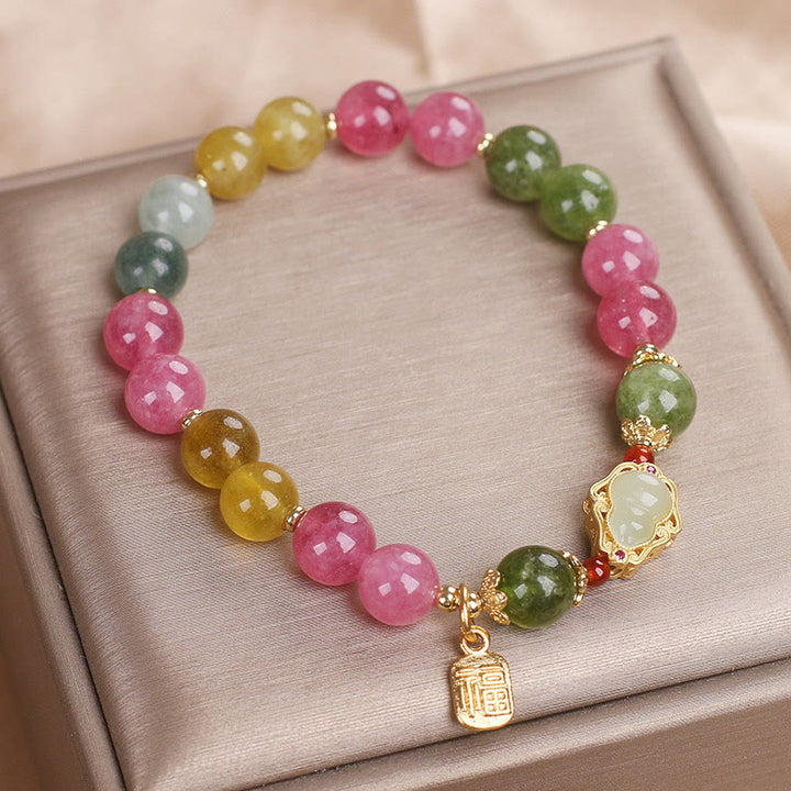 Pulsera de amor con carácter Fu y turmalina y Buddha Stones