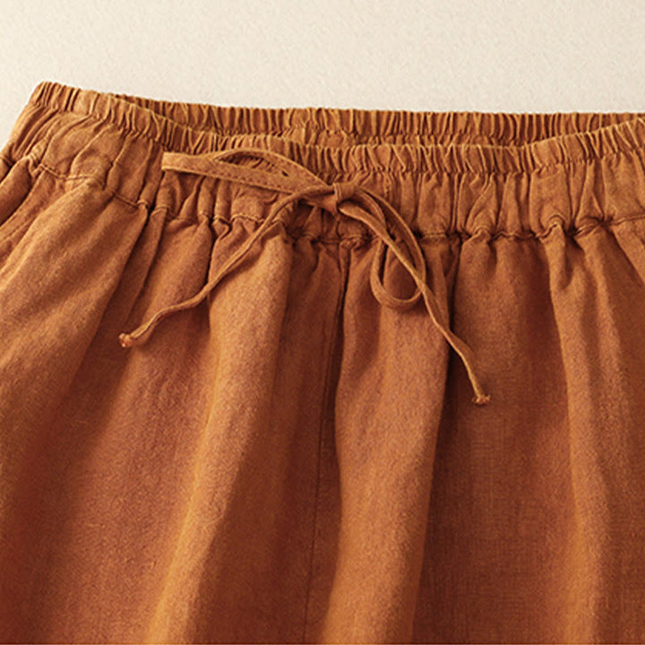 Pantalones harén de lino con cintura elástica y cordón ajustable para mujer de Buddha Stones con bolsillos - image 26