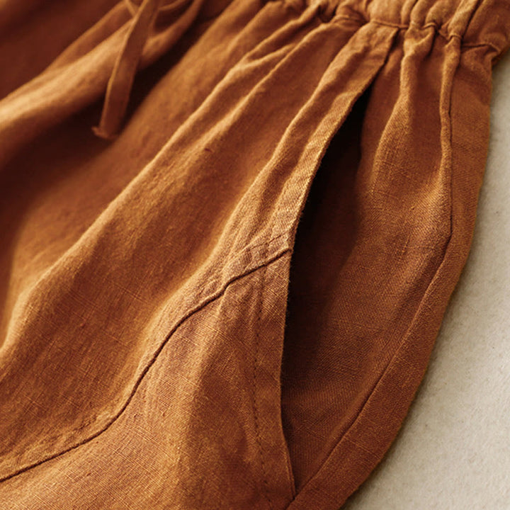 Pantalones harén de lino con cintura elástica y cordón ajustable para mujer de Buddha Stones con bolsillos - image 27