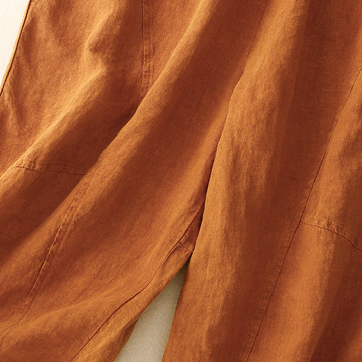 Pantalones harén de lino con cintura elástica y cordón ajustable para mujer de Buddha Stones con bolsillos - image 29