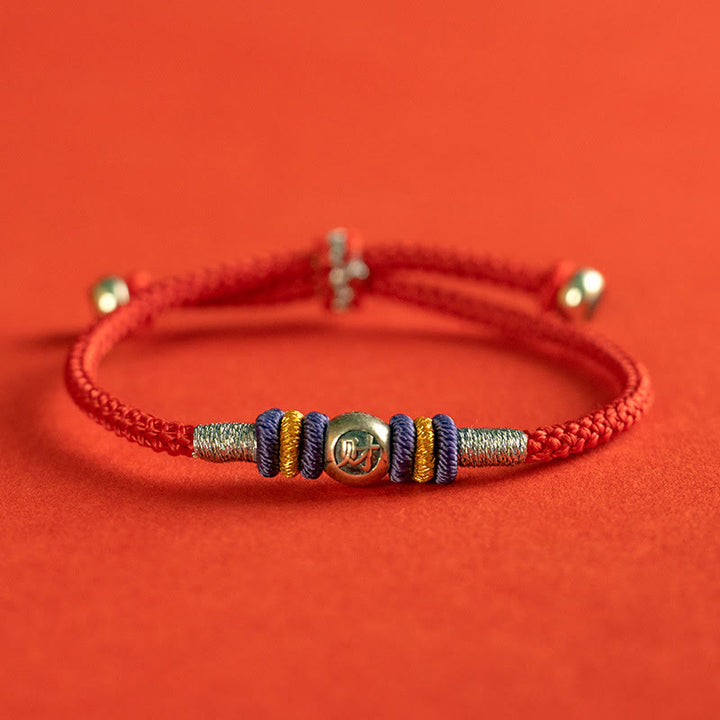 Pulsera protectora con caracteres chinos y hilo rojo de Buddha Stones - Plata de ley 925-Cai - 18-19 cm - image 0