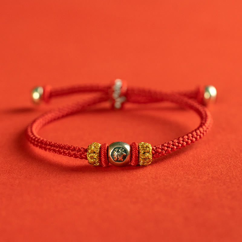 Pulsera protectora con caracteres chinos y hilo rojo de Buddha Stones - Plata de ley 925-Fa - 18-19 cm - image 1
