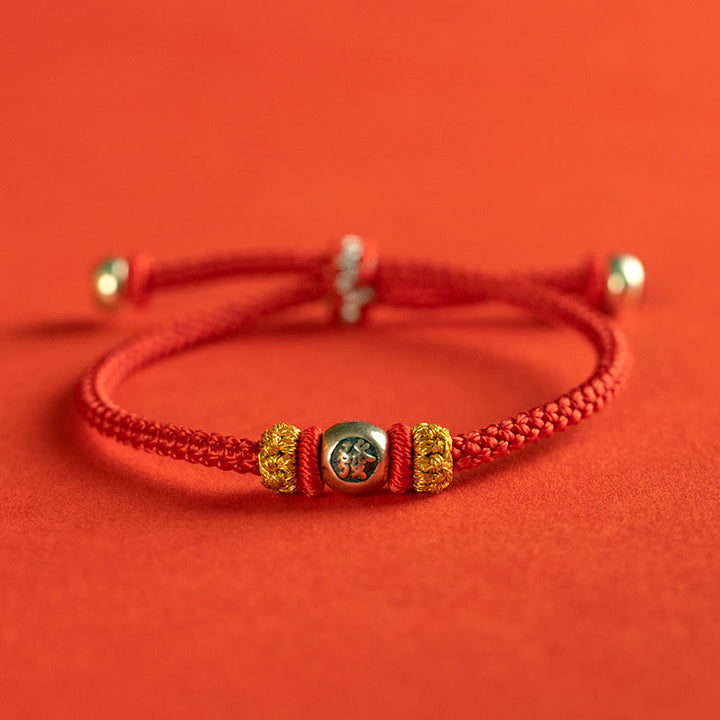 Pulsera protectora con caracteres chinos y hilo rojo de Buddha Stones - Plata de ley 925-Fa - 18-19 cm - image 1