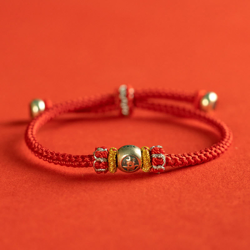 Pulsera protectora con caracteres chinos y hilo rojo de Buddha Stones - Plata de ley 925-Xi - 18-19 cm - image 9