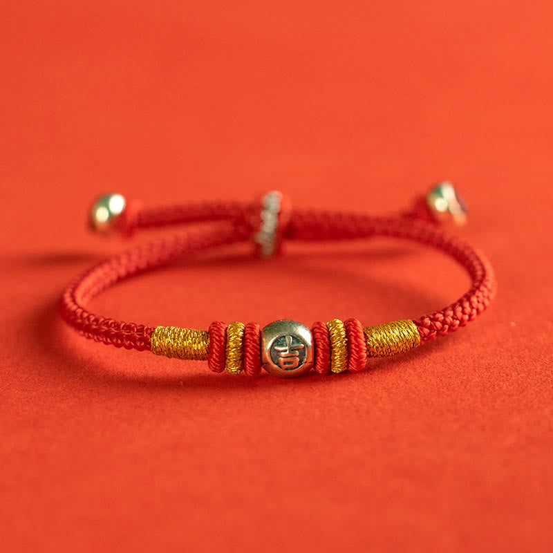 Pulsera protectora con caracteres chinos y hilo rojo de Buddha Stones - Plata de ley 925-Ji - 18-19 cm - image 3