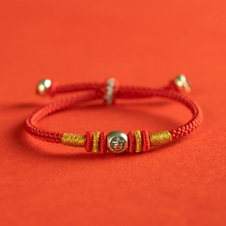 Pulsera protectora con caracteres chinos y hilo rojo de Buddha Stones - Plata de ley 925-Ji - 18-19 cm - image 3