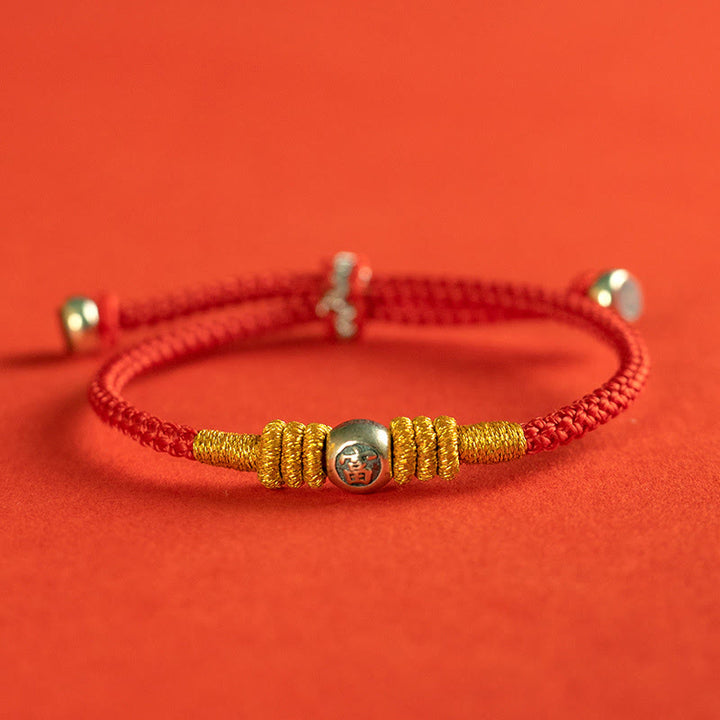 Pulsera protectora con caracteres chinos y hilo rojo de Buddha Stones - Plata de ley 925-Fu - 18-19 cm - image 2