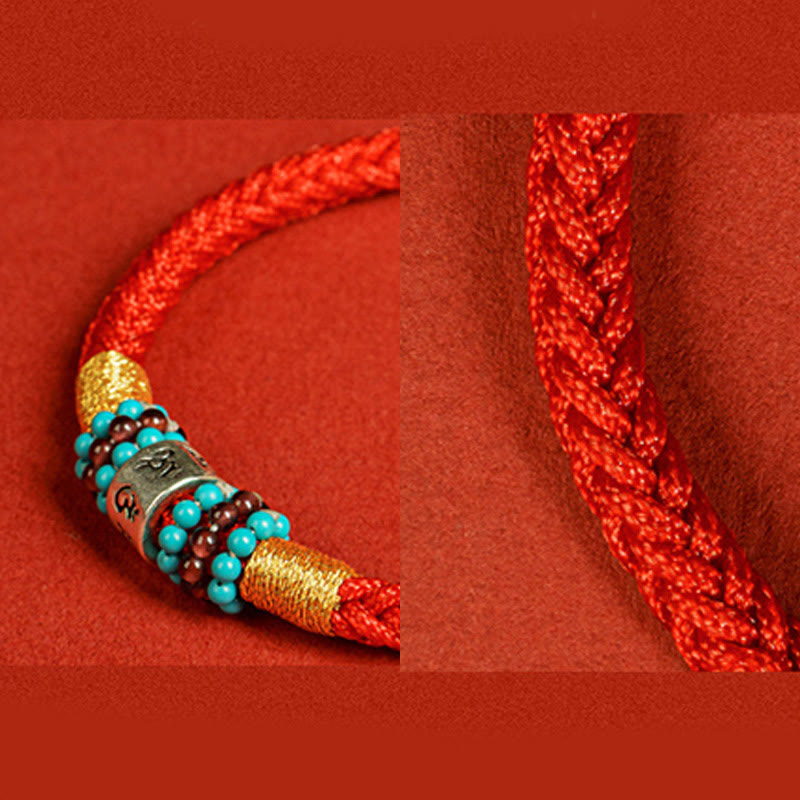 Pulsera de plata de ley 925 con seis palabras verdaderas y hilo rojo y negro con Buddha Stones - image 15