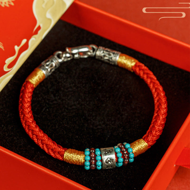 Pulsera de plata de ley 925 con seis palabras verdaderas y hilo rojo y negro con Buddha Stones - image 4