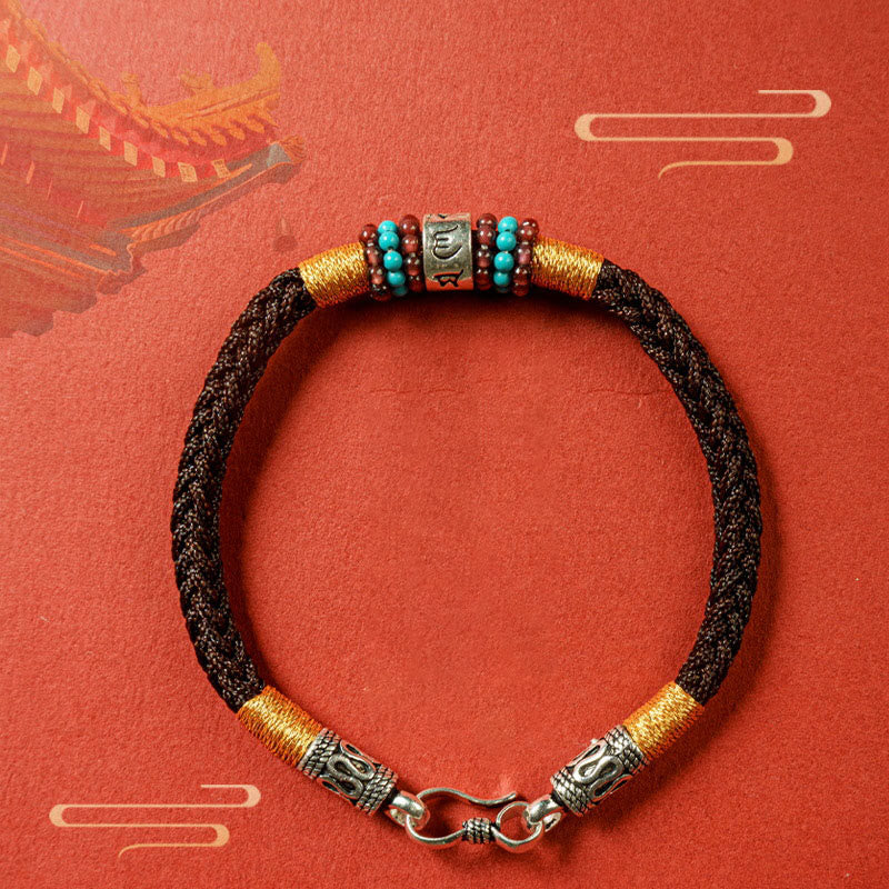 Pulsera de plata de ley 925 con seis palabras verdaderas y hilo rojo y negro con Buddha Stones - image 3