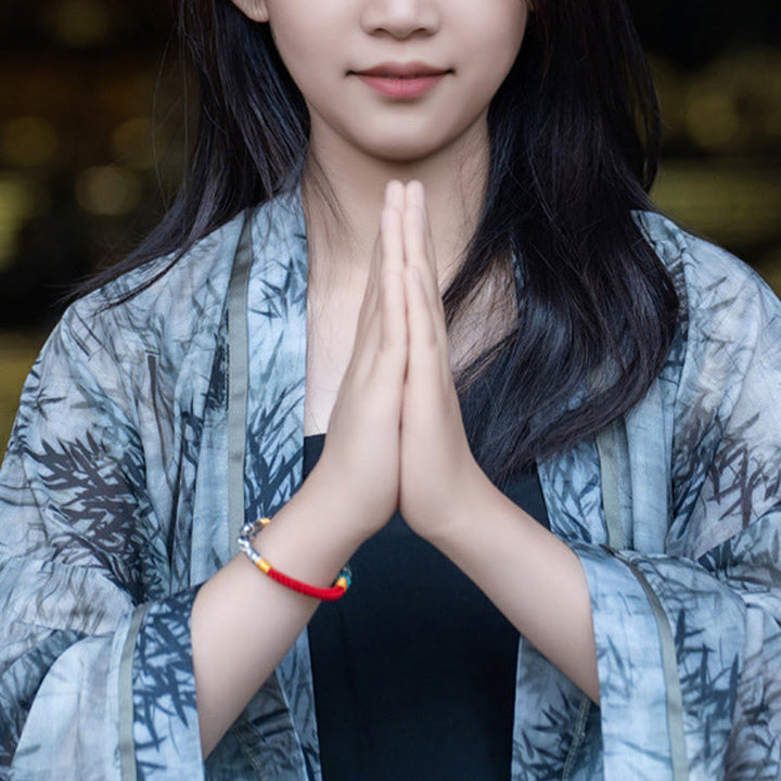 Pulsera de plata de ley 925 con seis palabras verdaderas y hilo rojo y negro con Buddha Stones - image 9