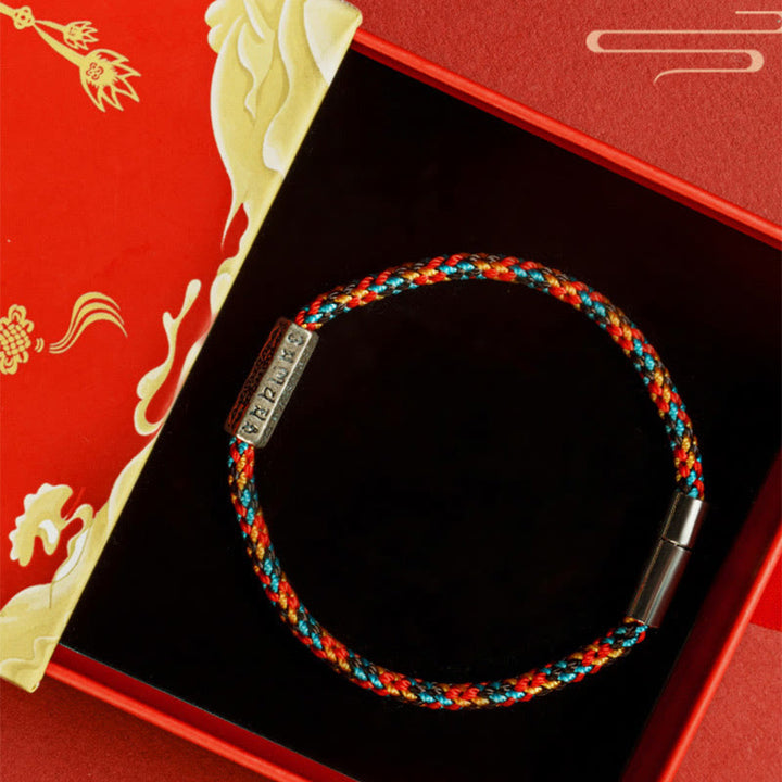 Pulsera de la suerte de plata de ley 925 con seis palabras verdaderas y hilo rojo y hilo negro de Buddha Stones