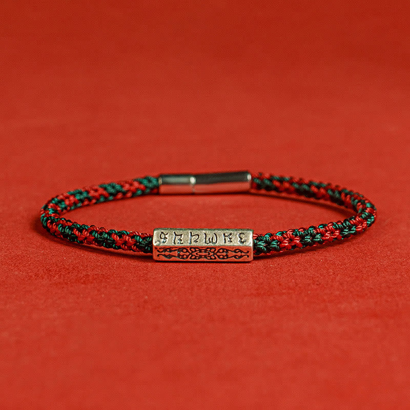Pulsera de la suerte de plata de ley 925 con seis palabras verdaderas y hilo rojo y hilo negro de Buddha Stones