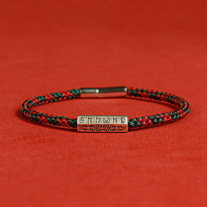 Pulsera de la suerte de plata de ley 925 con seis palabras verdaderas y hilo rojo y hilo negro de Buddha Stones
