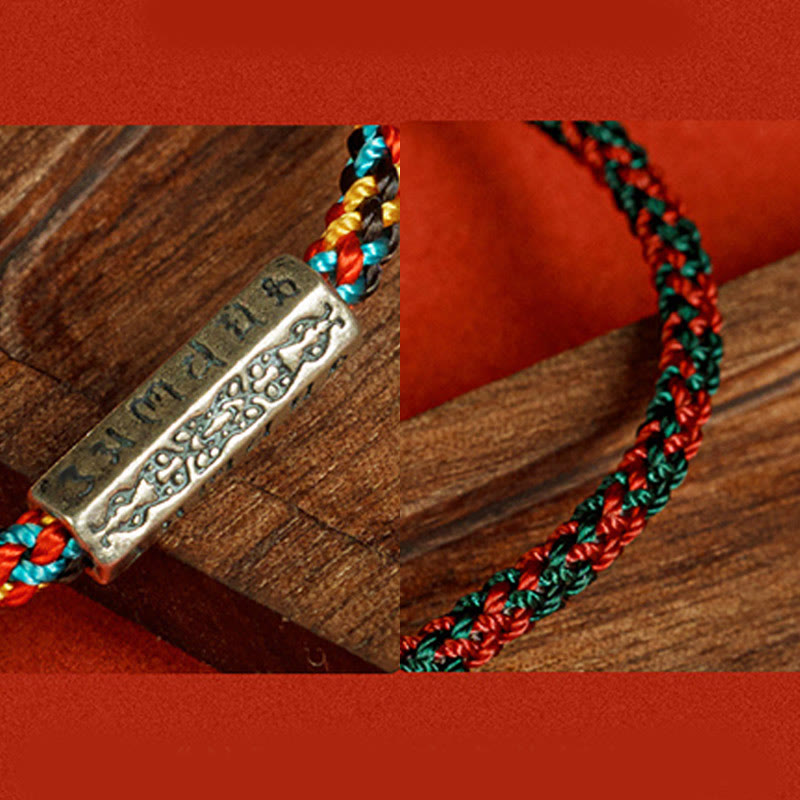 Pulsera de la suerte de plata de ley 925 con seis palabras verdaderas y hilo rojo y hilo negro de Buddha Stones