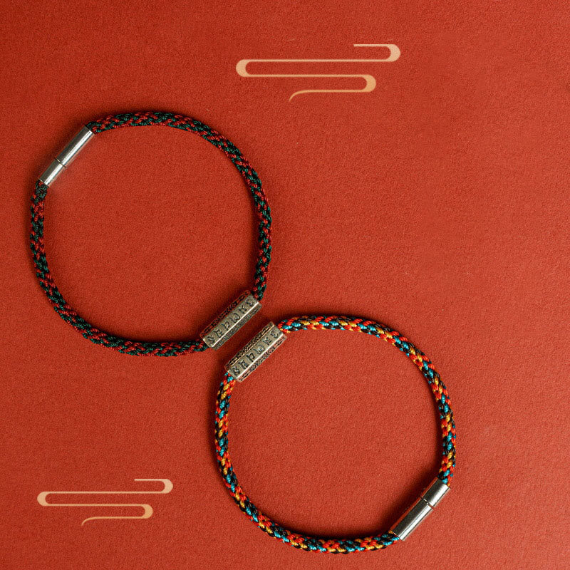 Pulsera de la suerte de plata de ley 925 con seis palabras verdaderas y hilo rojo y hilo negro de Buddha Stones