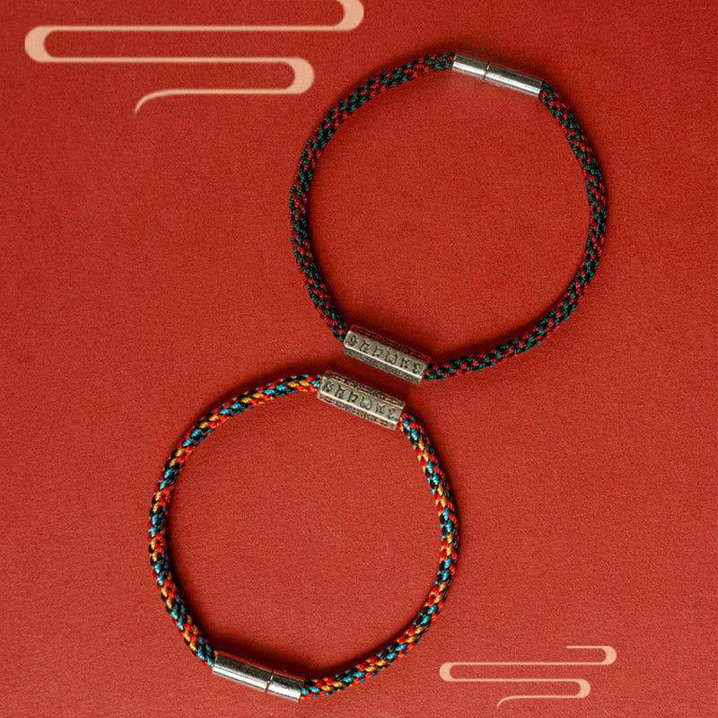 Pulsera de la suerte de plata de ley 925 con seis palabras verdaderas y hilo rojo y hilo negro de Buddha Stones