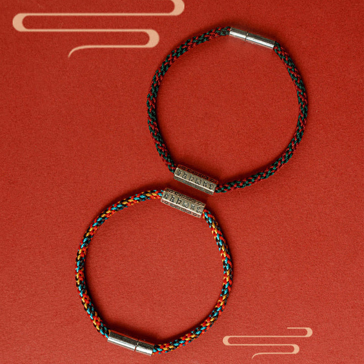 Pulsera de la suerte de plata de ley 925 con seis palabras verdaderas y hilo rojo y hilo negro de Buddha Stones