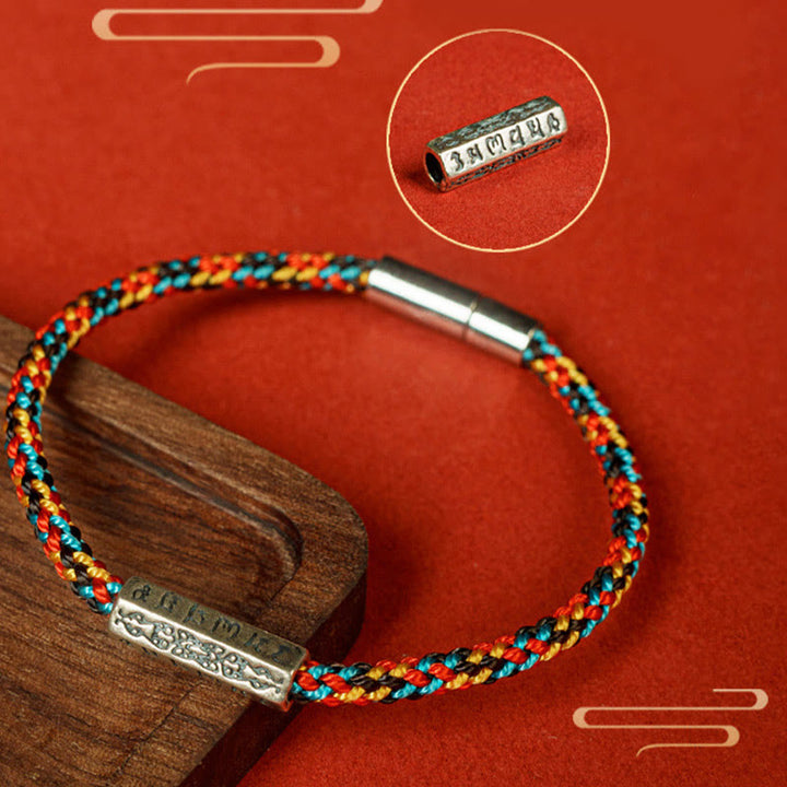 Pulsera de la suerte de plata de ley 925 con seis palabras verdaderas y hilo rojo y hilo negro de Buddha Stones