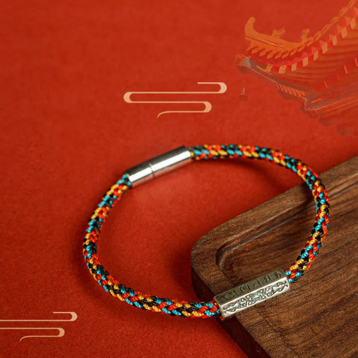 Pulsera de la suerte de plata de ley 925 con seis palabras verdaderas y hilo rojo y hilo negro de Buddha Stones