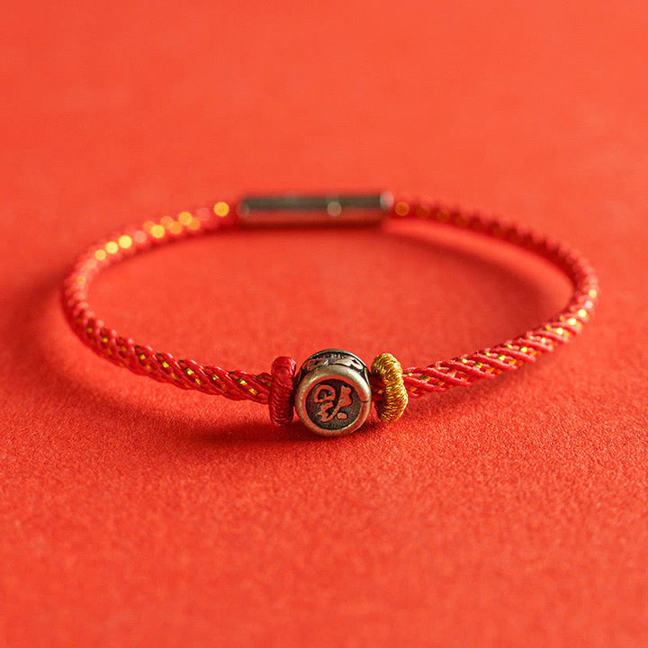 Pulsera de plata de ley 925 con hilo trenzado y Buddha Stones - Rojo - 19 centímetros - image 0