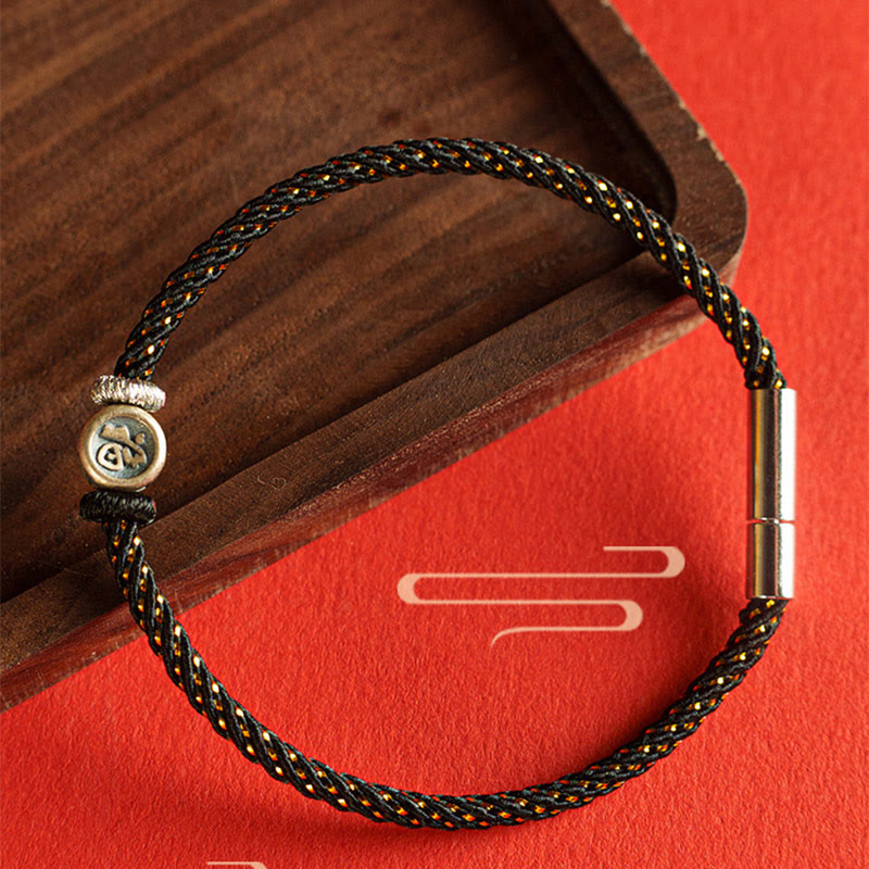Pulsera de plata de ley 925 con hilo trenzado y Buddha Stones