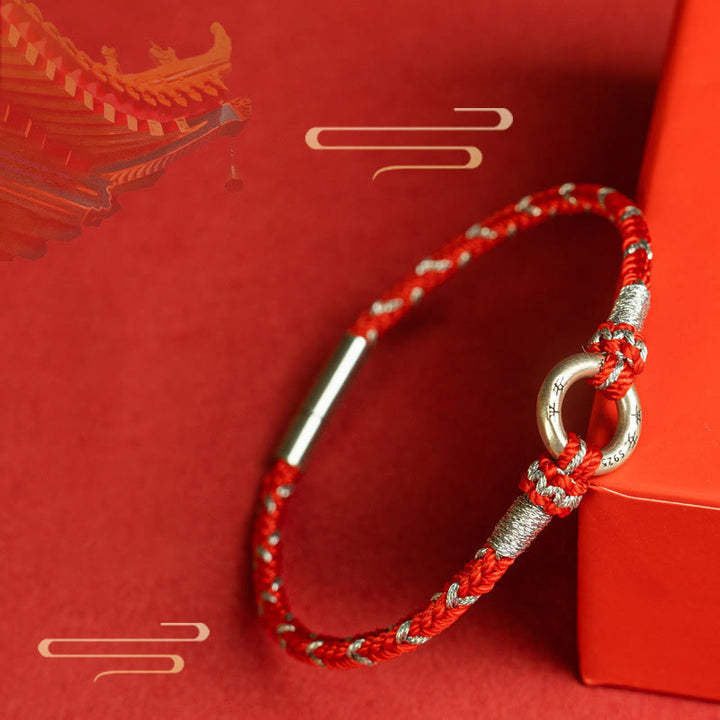 Pulsera de plata de ley 925 con hilo rojo y Buddha Stones para la suerte