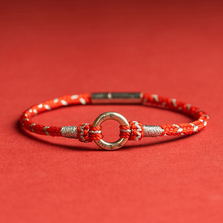 Pulsera de plata de ley 925 con hilo rojo y Buddha Stones para la suerte - Rojo - 19 centímetros - image 1