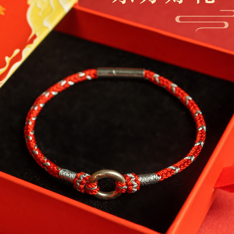 Pulsera de plata de ley 925 con hilo rojo y Buddha Stones para la suerte