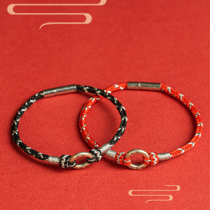 Pulsera de plata de ley 925 con hilo rojo y Buddha Stones para la suerte