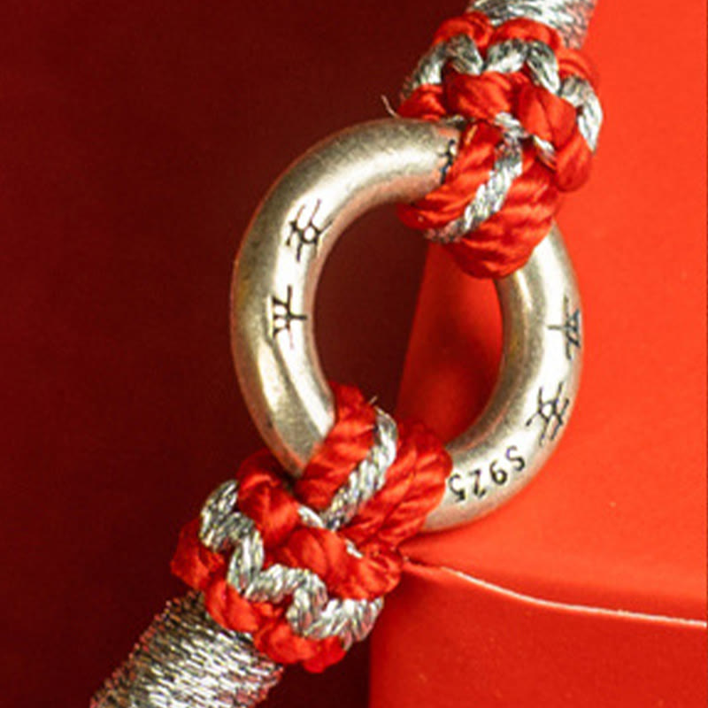 Pulsera de plata de ley 925 con hilo rojo y Buddha Stones para la suerte