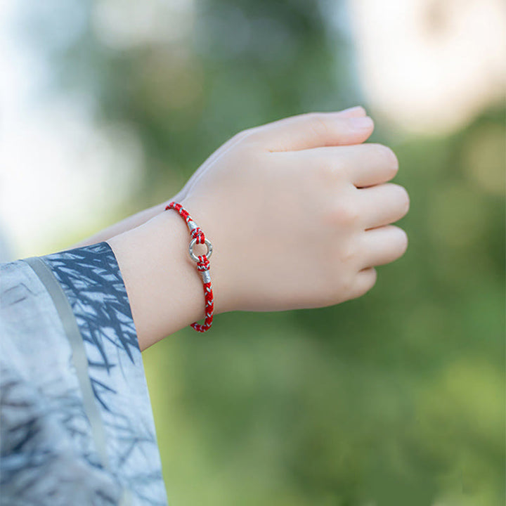 Pulsera de plata de ley 925 con hilo rojo y Buddha Stones para la suerte