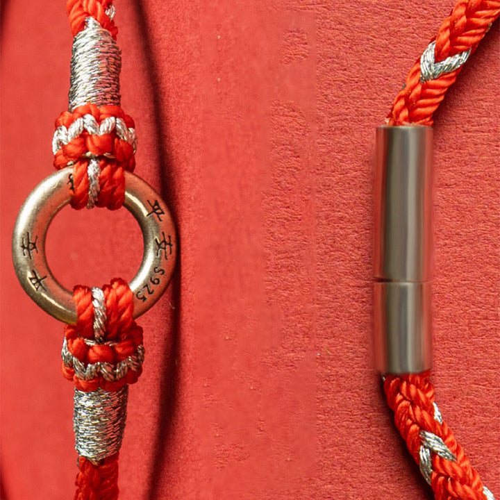 Pulsera de plata de ley 925 con hilo rojo y Buddha Stones para la suerte