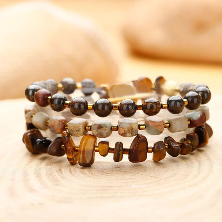 Pulsera de triple vuelta con piedra del emperador, ojo de tigre y bronzita de Buddha Stones