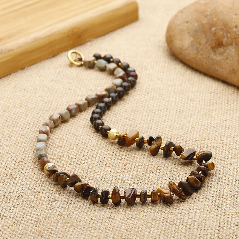 Pulsera de triple vuelta con piedra del emperador, ojo de tigre y bronzita de Buddha Stones