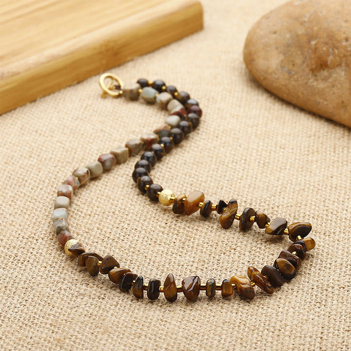 Pulsera de triple vuelta con piedra del emperador, ojo de tigre y bronzita de Buddha Stones