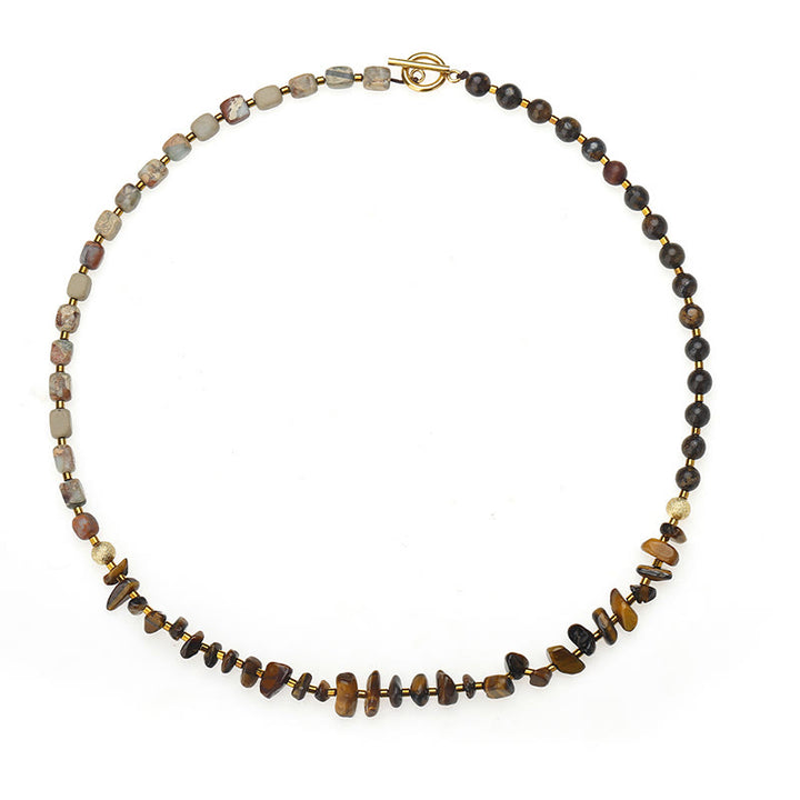 Pulsera de triple vuelta con piedra del emperador, ojo de tigre y bronzita de Buddha Stones