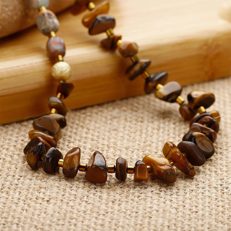 Pulsera de triple vuelta con piedra del emperador, ojo de tigre y bronzita de Buddha Stones
