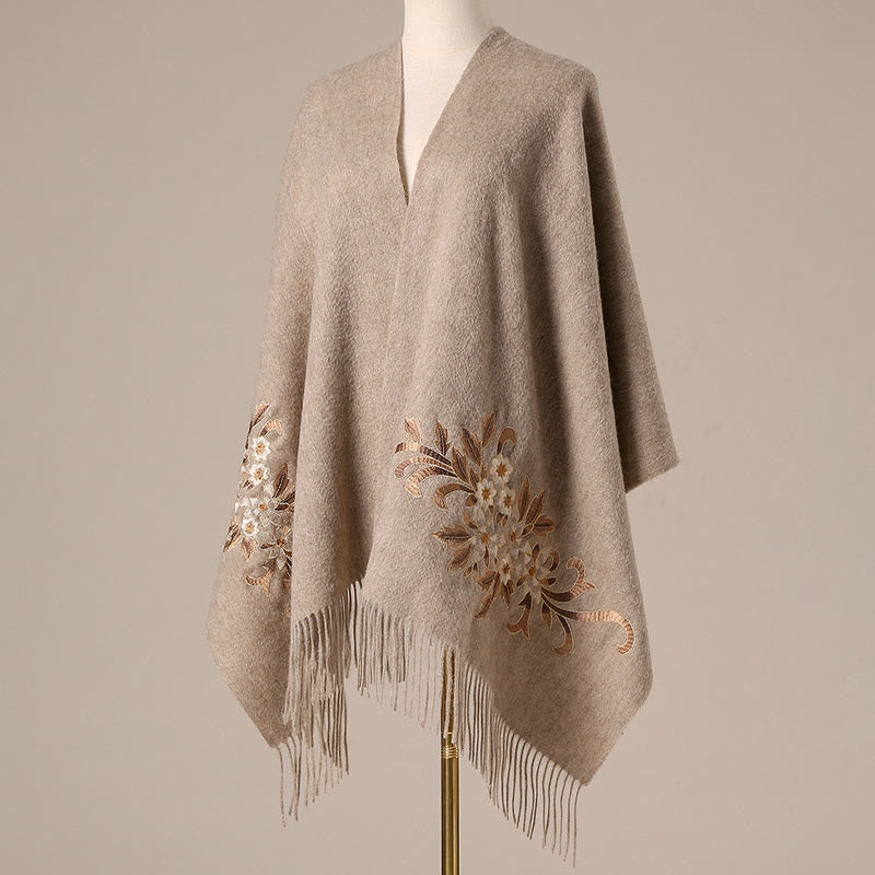 Bufanda de viaje acogedora de invierno con borlas bordadas con begonia y chal de lana con Buddha Stones