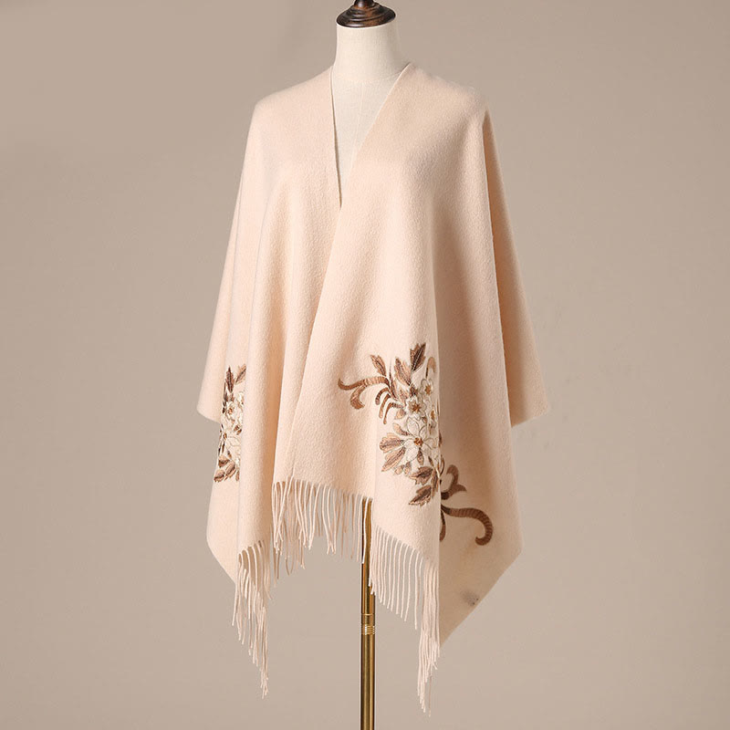 Bufanda de viaje acogedora de invierno con borlas bordadas con begonia y chal de lana con Buddha Stones